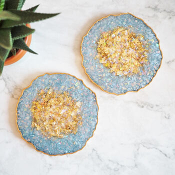 Iridescent Resin Coasters In Blue, 3 of 7