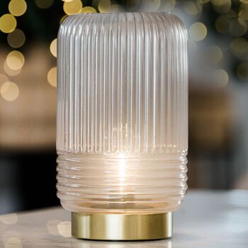 Cordless Grey Ribbed Glass Lamps, 2 of 3