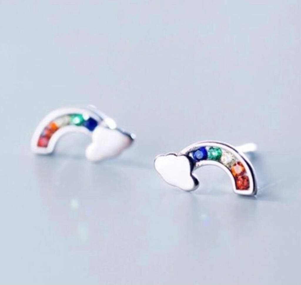 Silver Plated Rainbow Stud Earrings, 1 of 3