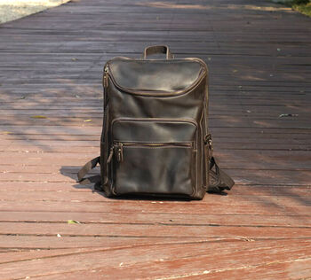 Top Zip Open Leather Backpack, 3 of 10