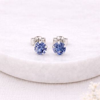 Sterling Silver March Aquamarine Birthstone Micro Stud Earrings – 4mm, 3 of 7