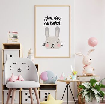You Are So Loved Rabbit Nursery Print, 3 of 8