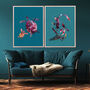 Set Of Two Turtle Koi Fish Turquoise Art Prints, thumbnail 1 of 5