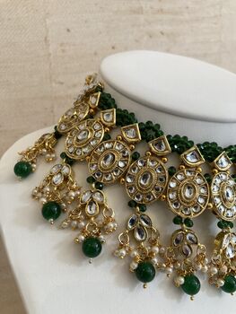 Indian Gold Plated Kundan And Pearl Emerald Green Set, 2 of 8