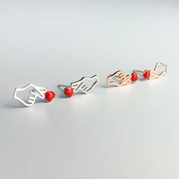 Sterling Silver Hand And Heart Stud Earrings, 3 of 3