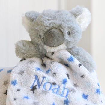 Personalised Blue Fluffy Koala Comforter Blanket Set, 3 of 6