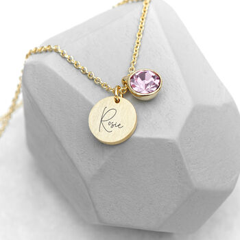 Personalised Gold Plated Birth Crystal Disc Necklace, 8 of 12