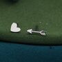 Mismatched Tiny Arrow And Heart Stud Earrings, thumbnail 3 of 9