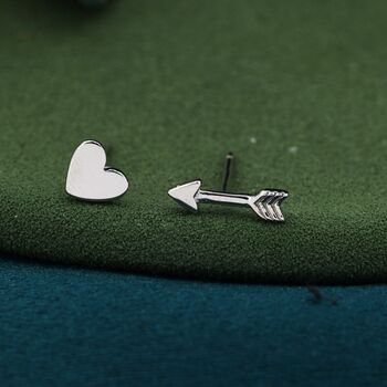 Mismatched Tiny Arrow And Heart Stud Earrings, 3 of 9