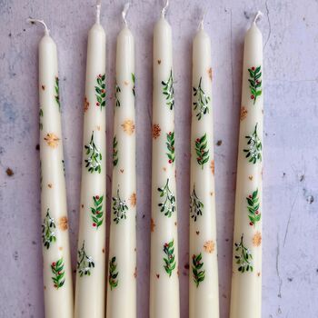 Hand Painted Gold Snowflake And Berry Candles, 3 of 4