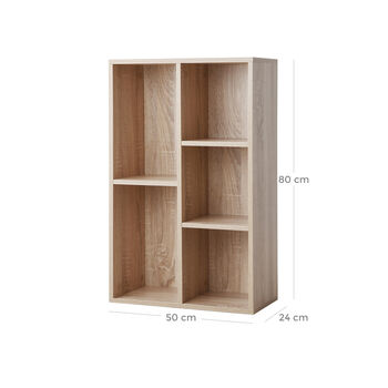 Five Compartments Oak Wooden Bookcase Bookshelf, 10 of 10