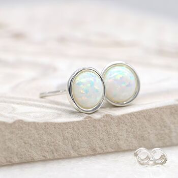Sterling Silver White Opal Stud Earrings, 4 of 10
