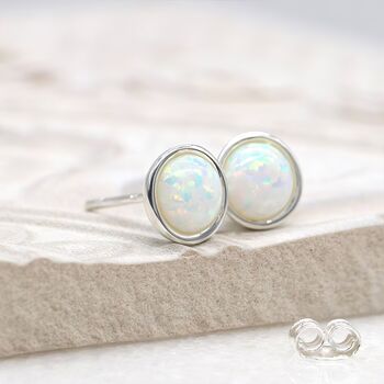 Sterling Silver White Opal Stud Earrings, 5 of 11