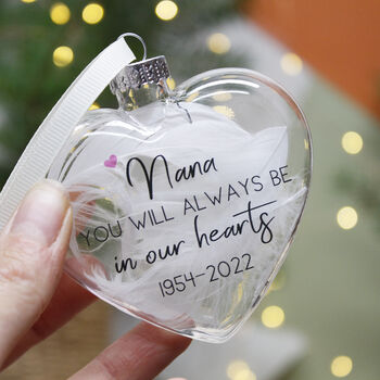 Feather Always In Our Hearts Glass Bauble, 2 of 7