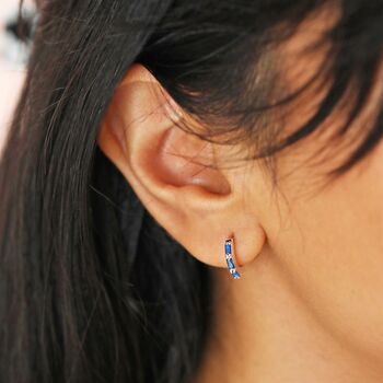 Blue Baguette Crystal Huggie Hoop Earrings, 6 of 10