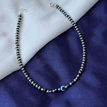 925 Silver Black Bead Evil Eye Payal Anklet, 3 of 7