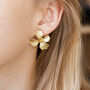 Gold Colour Hand Painted Flower Shaped Stud Earrings, thumbnail 2 of 3