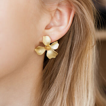 Gold Colour Hand Painted Flower Shaped Stud Earrings By Brand X ...