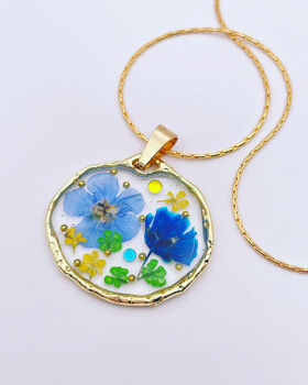 Real Flowers Round Pendant Necklace, 3 of 10