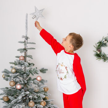 Personalised Christmas Family Matching Pyjamas Nordic Wreath, 8 of 12