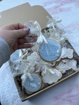 Baby Blue Baby Shower Biscuit Favours, 4 of 11