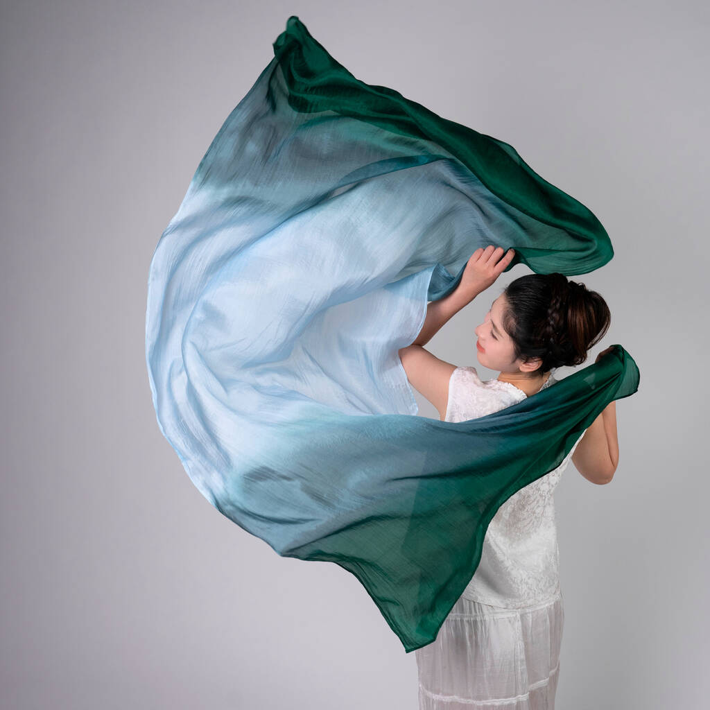 100% Mulberry Silk Scarf, Ombre Emerald Green In Gift Box, 1 of 10