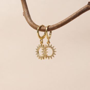 Solstace | Delicate Huggie Hoop Sun Charm Earrings, 2 of 4