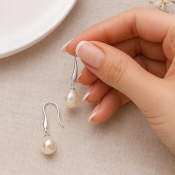 Sterling Silver White Freshwater Pearl Drop Earrings: Bridal Jewellery – 8mm, 8 of 8