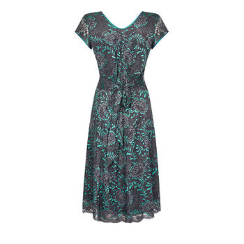 Two Toned Teal And Gunmetal Baroque Lace Dress, 3 of 4
