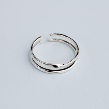 Sterling Silver Simple Double Band Adjustable Ring, 3 of 5