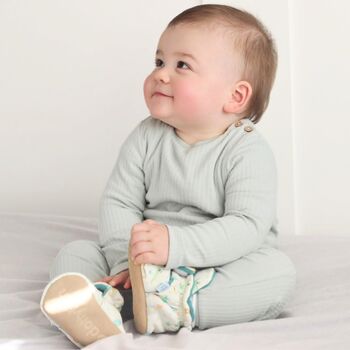 Dotty Fish Safari Cotton Baby Booties With Fleece Lining And Barefoot Soles, 2 of 9