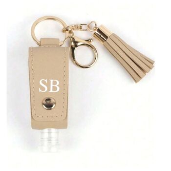 Personalised Faux Leather Hand Sanitiser Tassel Key Charms, 3 of 7