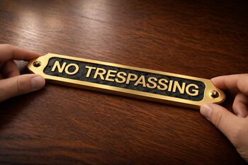 Solid Brass “No Trespassing” Door Sign Plaque With Black Finish, 6 of 6