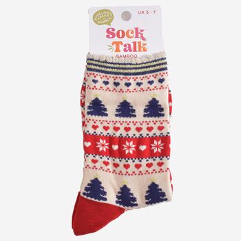 Women's Bamboo Socks Christmas Tree Fair Isle, 5 of 5