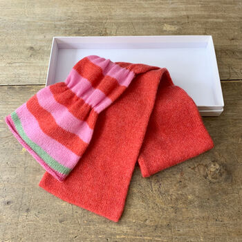 Pure Cashmere Scarf With Vibrant Red And Pink Stripe, 2 of 7