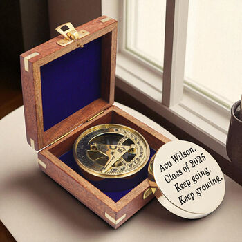 Personalised Signature Sundial Compass With Wooden Box, 2 of 12