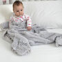 Personalised Grey Fluffy Pom Pom Baby Blanket, thumbnail 3 of 9