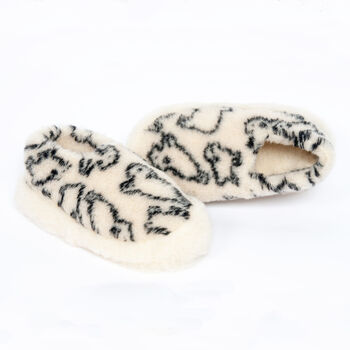 Ladies Wool Fleece Slippers Sheep Print, 2 of 3