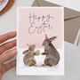 Cute Bunny Rabbits With Party Hats, Happy Easter Card, thumbnail 2 of 2