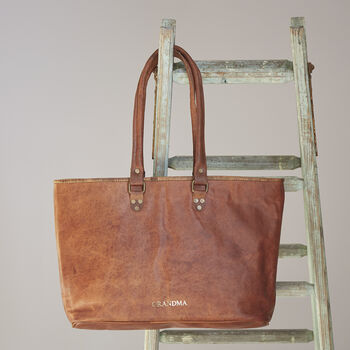 Personalised Large Leather Zipped Tote Bag, 5 of 7