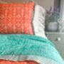 Handmade Quilted Block Print Ruffle Cushion, thumbnail 3 of 4