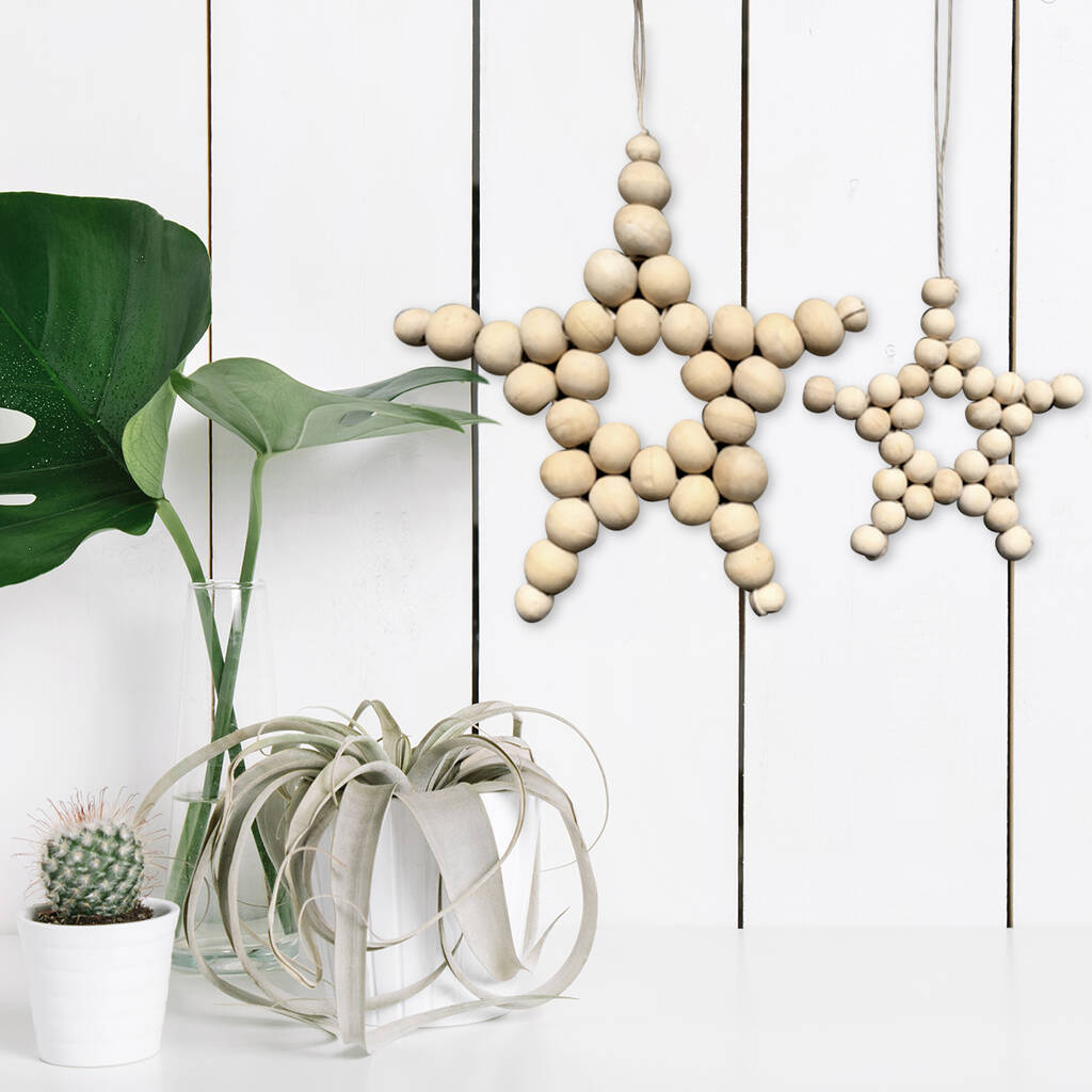 Beaded Wooden Hanging Star Decoration