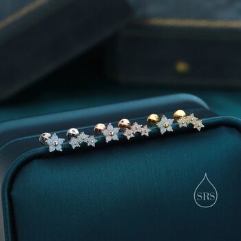 Asymmetric Blue Opal Cz Forget Me Not Flower Bouquet Internally Threaded Flat Back In Sterling Silver, 6 of 12