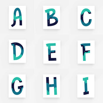 Green And Blue Personalised Initial Letter Art Print, 2 of 12