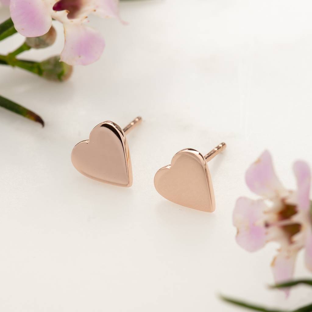 Rose Gold Plated Heart Stud Earrings By Lily Charmed