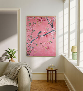 Set Of Two Chinoiserie Pink Floral Bird Art Prints, 4 of 4