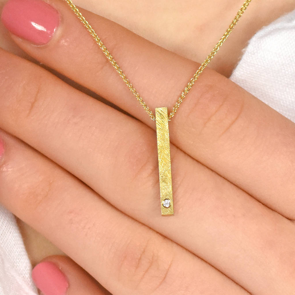 18ct Gold Bar Necklace With Diamond, Eco Friendly By Lilia Nash