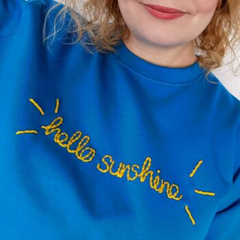 Hello Sunshine Hand Embroidered Blue Sweater, 2 of 5