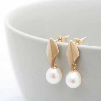 9ct Gold Deco Dropper Earrings With Pearls, 9 of 10