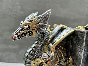 Pair Of Steampunk Dragon Bookends – Silver And Gold Retro, 4 of 12